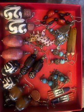 14 Pair of Boho Multi-Pair Earrings Set - Orange, Turquoise, Brown Accents